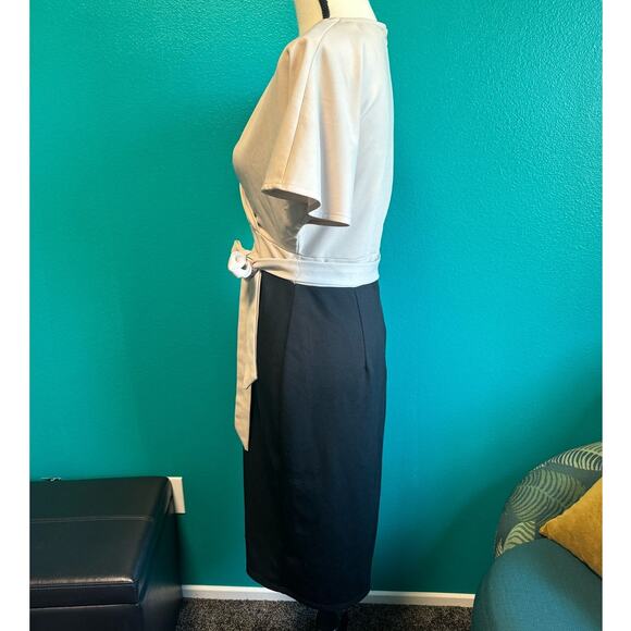 Grace Karin Taupe & Black Short Sleeve Midi Dress Women's Large - Picture 6 of 9